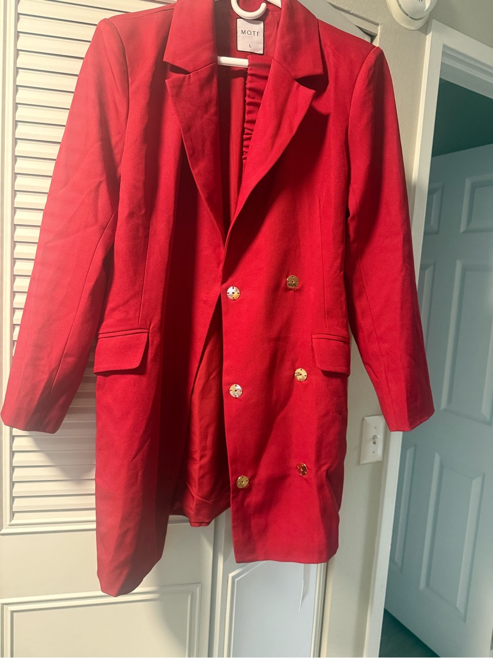 MOTF Red Ruffled Front Blazer - Picture 2 of 13